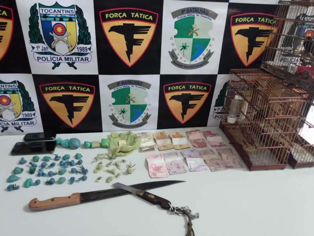 Três suspeitos são presos por tráfico de drogas e PM apreende armas, dinheiro e animais silvestres