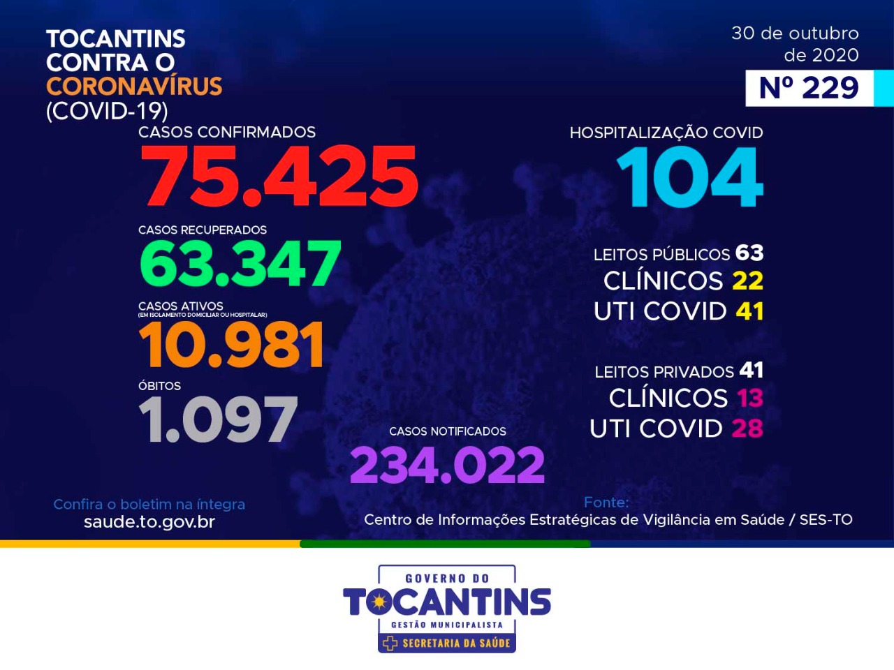 Coronavírus: Tocantins confirma mais 331 casos hoje, destes, 43% estão entre 20 a 39 anos