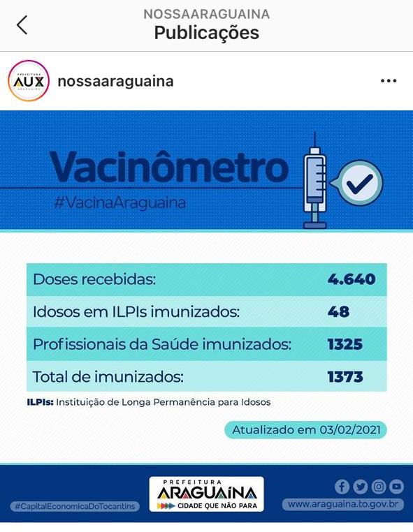 Após requerimento de Enoque Neto, prefeitura de Araguaína implanta vacinômetro