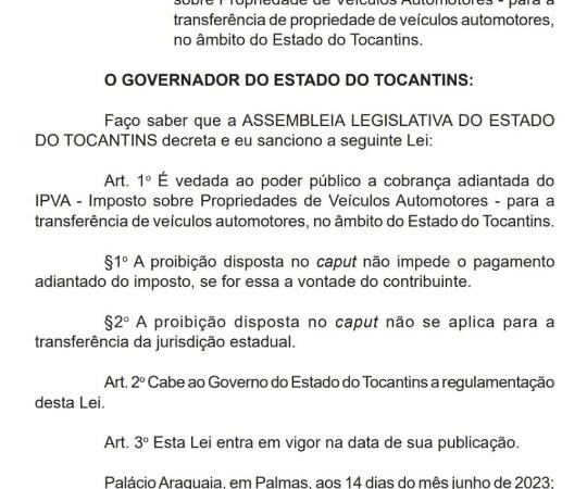 Sancionada Lei de Jorge Frederico que proíbe cobrança antecipada do IPVA na transferência de veículo
