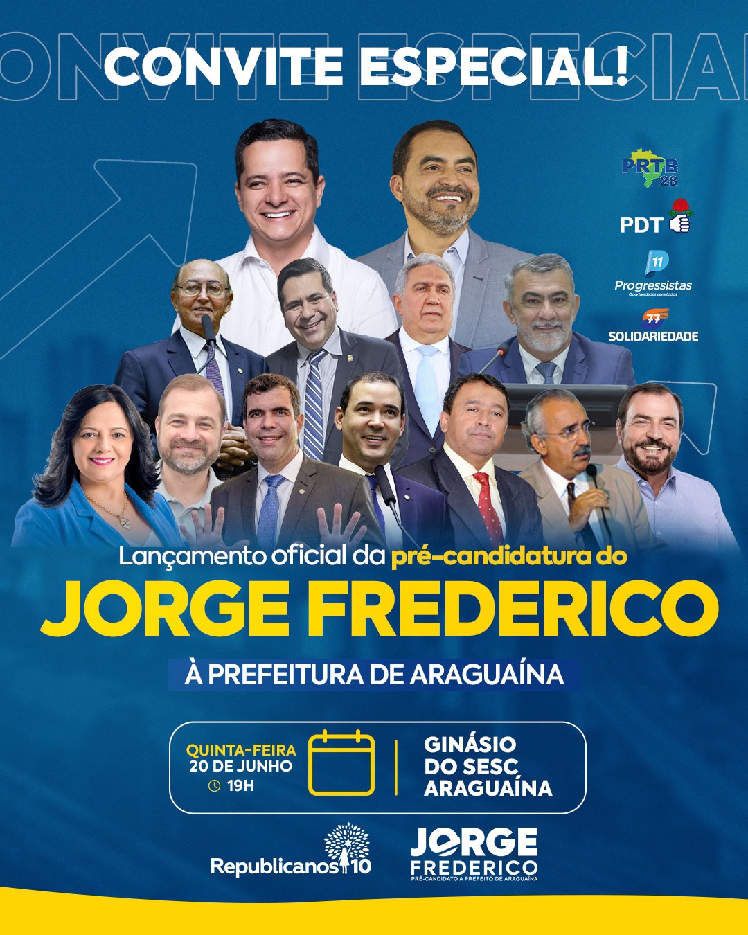 Lançamento da pré-candidatura de Jorge Frederico à prefeitura de Araguaína será na próxima quinta, 20