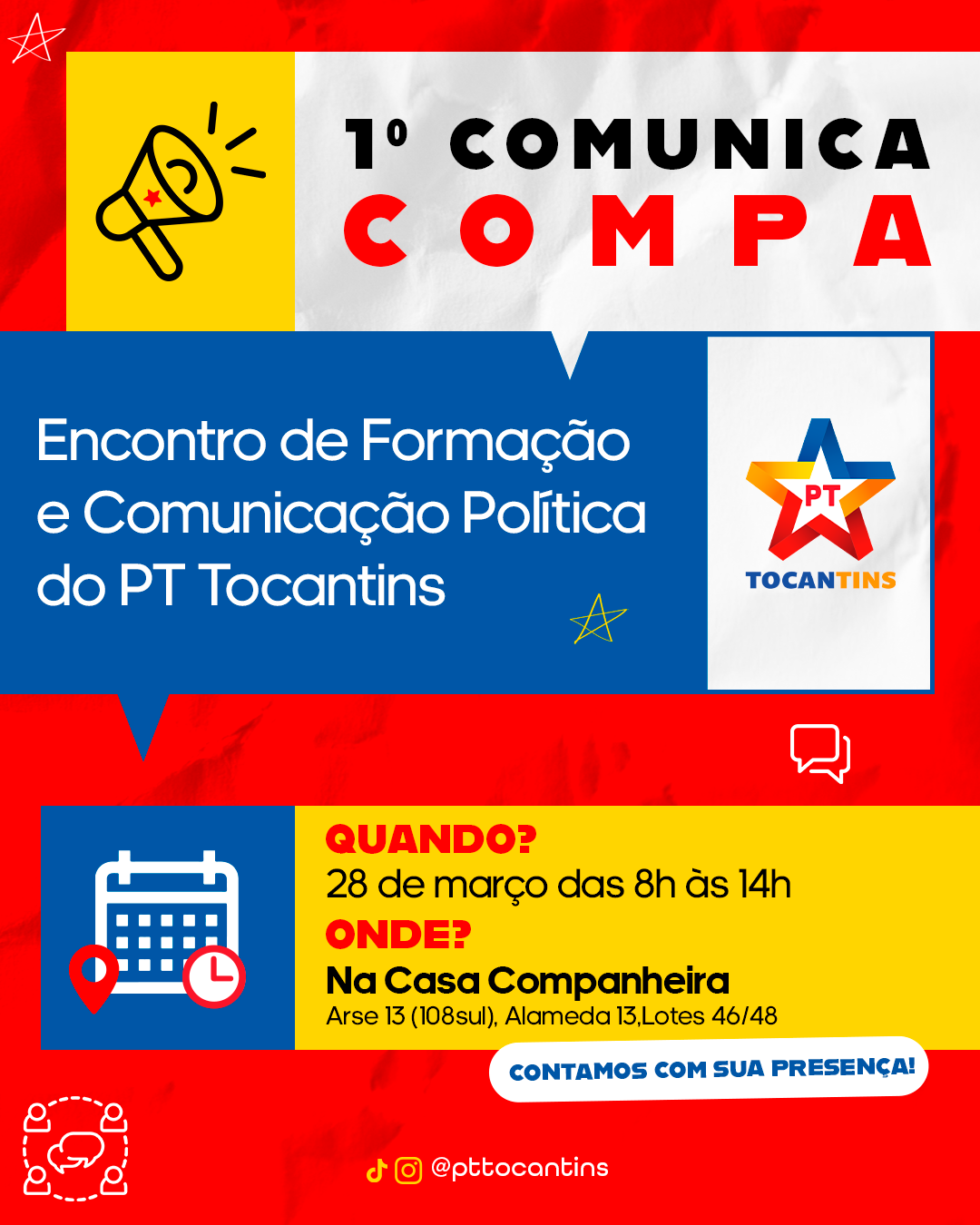 PT Tocantins realiza 1º Comunica Compa para debater comunicação popular e desafios eleitorais de 2026